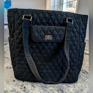 Vera Bradley black quilted tote bag.
